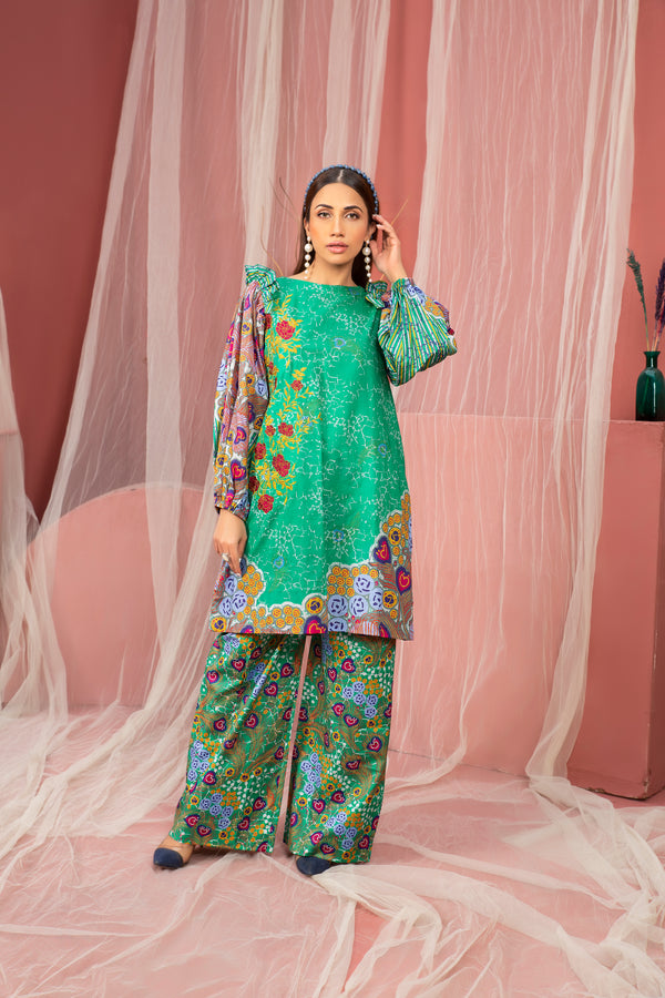 2 Piece Parrot Green Unstitched Doriya Linen