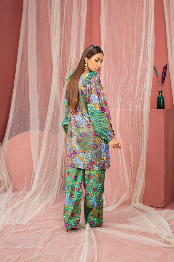 2 Piece Parrot Green Unstitched Doriya Linen