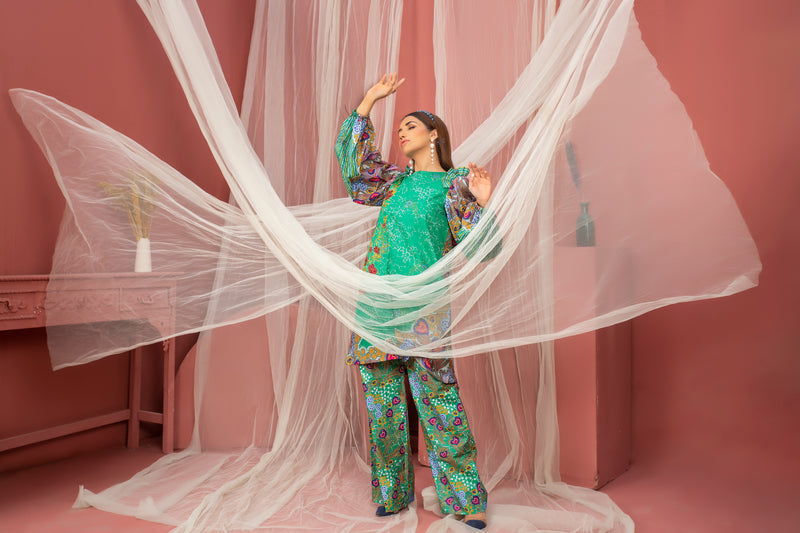 2 Piece Parrot Green Unstitched Doriya Linen