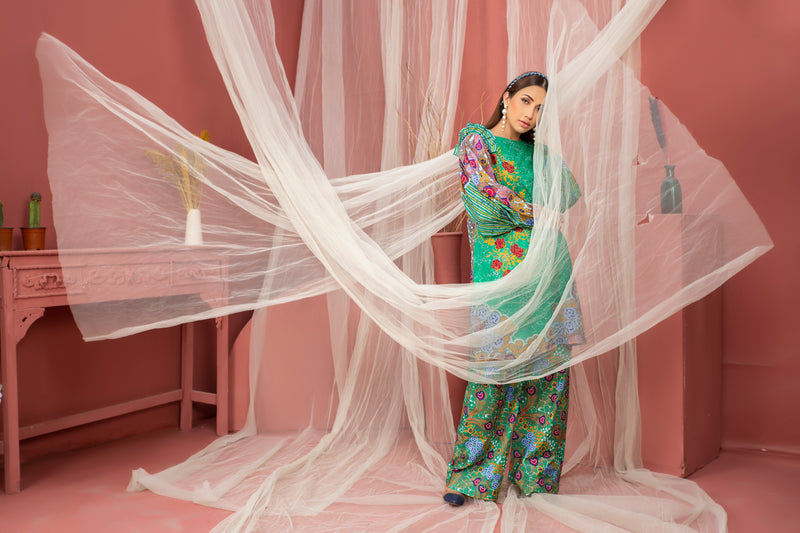 2 Piece Parrot Green Unstitched Doriya Linen