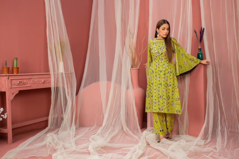 2 Piece Green Unstitched Doriya Linen