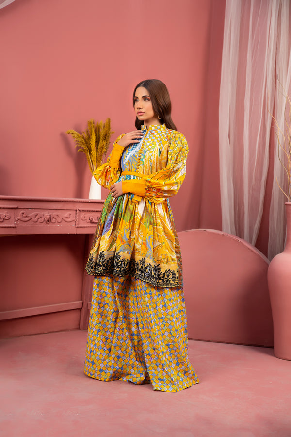 2 Piece Yellow Unstitched Doriya Linen