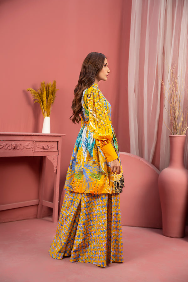 2 Piece Yellow Unstitched Doriya Linen