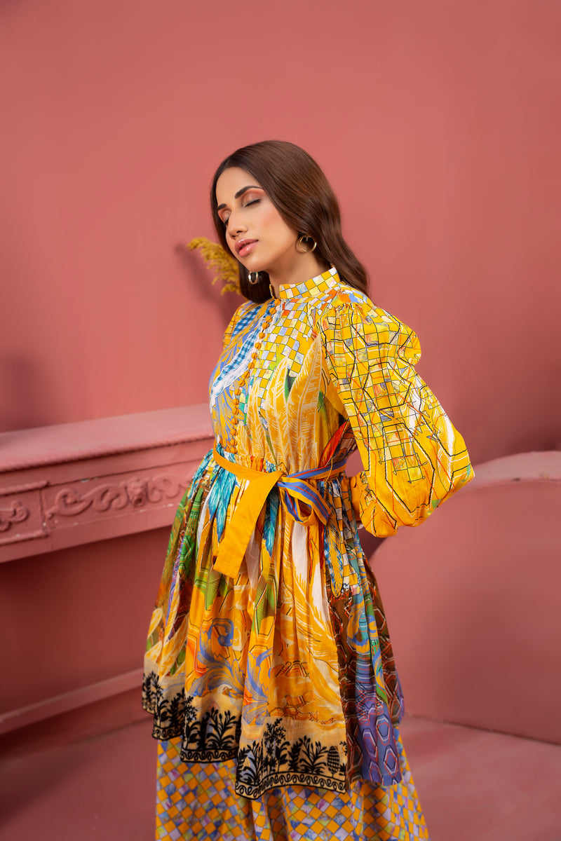 2 Piece Yellow Unstitched Doriya Linen
