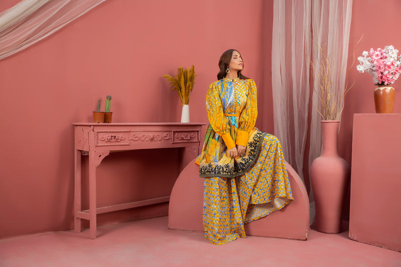 2 Piece Yellow Unstitched Doriya Linen